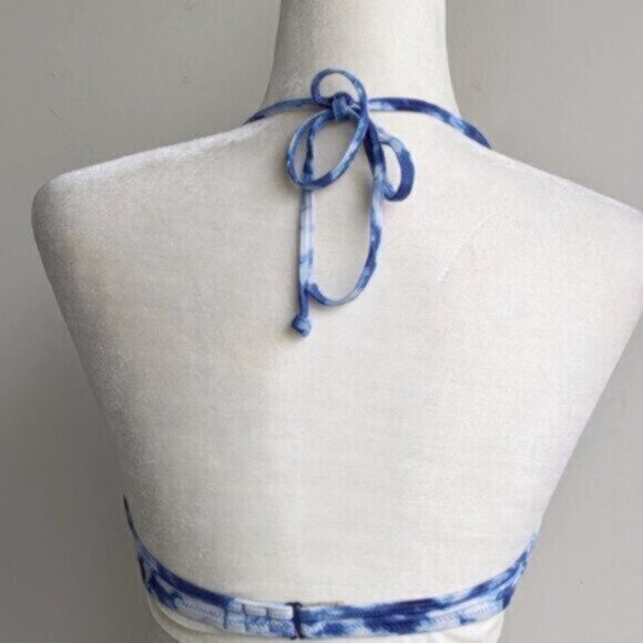 PINK Victoria's Secret wrap cutout blue tie dye halter bikini top - Picture 3 of 4